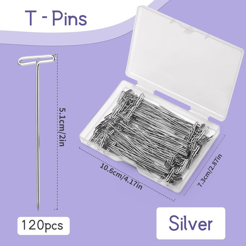 Yizzvb 120 Pcs 2 Inch T-Pins, Wig Pins for Foam Head with Plastic Clear Box, Sewing T-Pins for Blocking Crochet, Straight Pins for Sewing, Craft, Quilting, Office, Wall, Wig Making, Crocheting - Image 2
